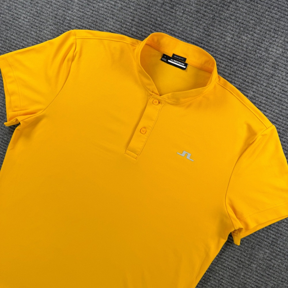 J.Lindeberg Bode Regular Fit Polo Mens Medium Yellow Blade Collar Golf Shirt
